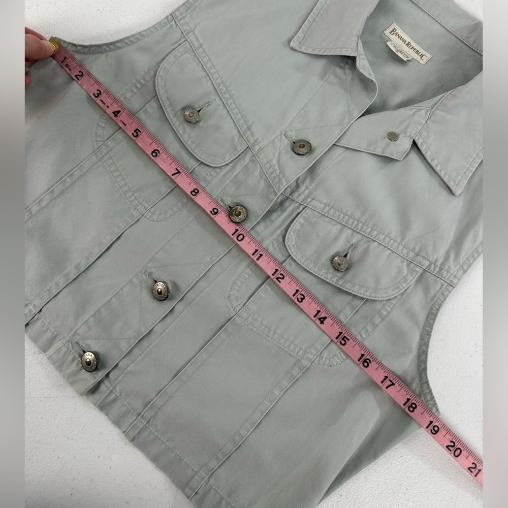 Banana Republic Cropped Utility Vest Gray Cotton Button Front 90s Y2K Safari M - Picture 4 of 10